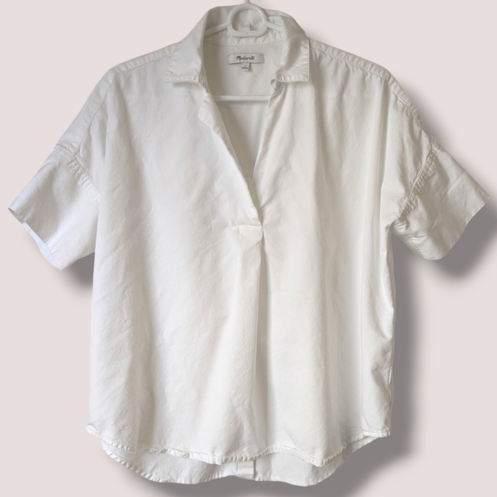 Madewell White Courier Button-Back Modal Blend Boxy Shirt Preppy Essential